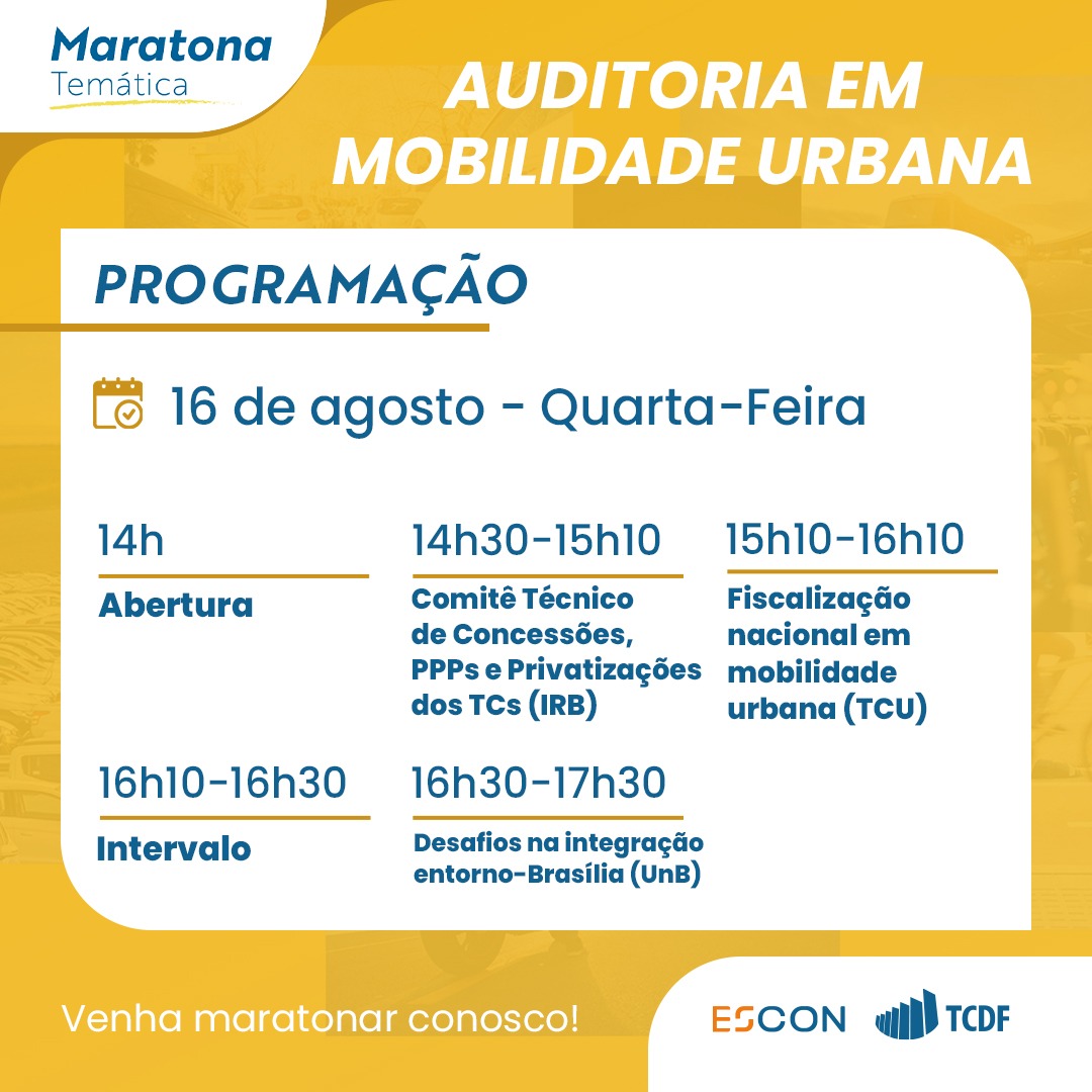Miniatura de Confira a programação da Maratona Temática sobre Auditoria em Mobilidade Urbana, realizada pela Escon