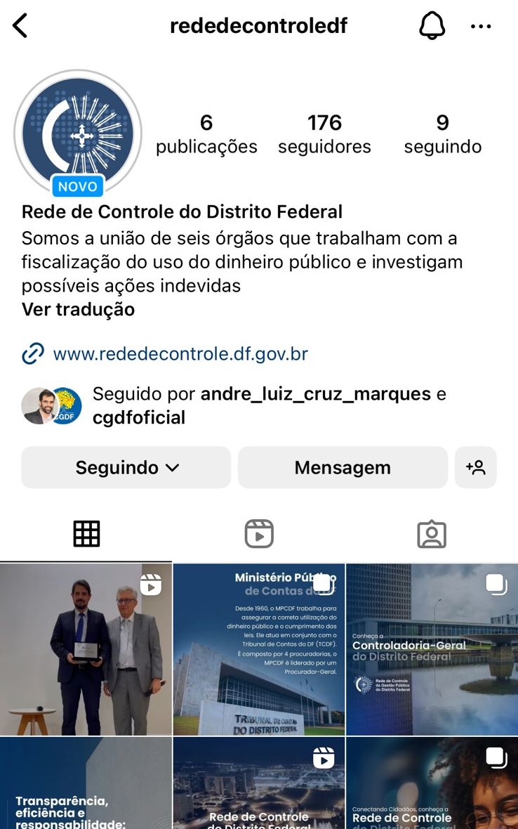 Miniatura de Rede de Controle do DF lança perfil no Instagram 