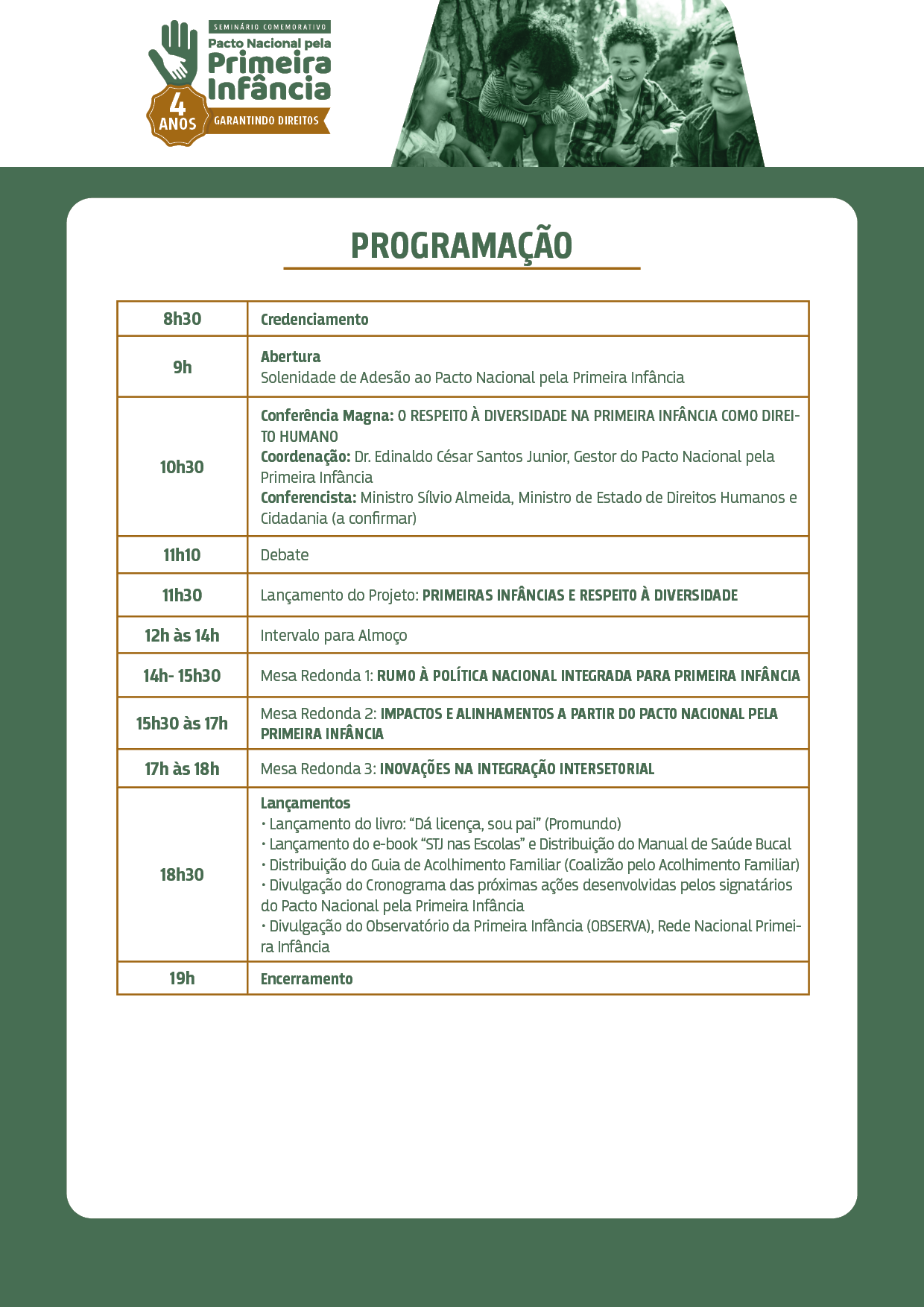 Miniatura de TCDF participa de Seminário em comemoração aos quatro anos do Pacto Nacional pela Primeira Infância    